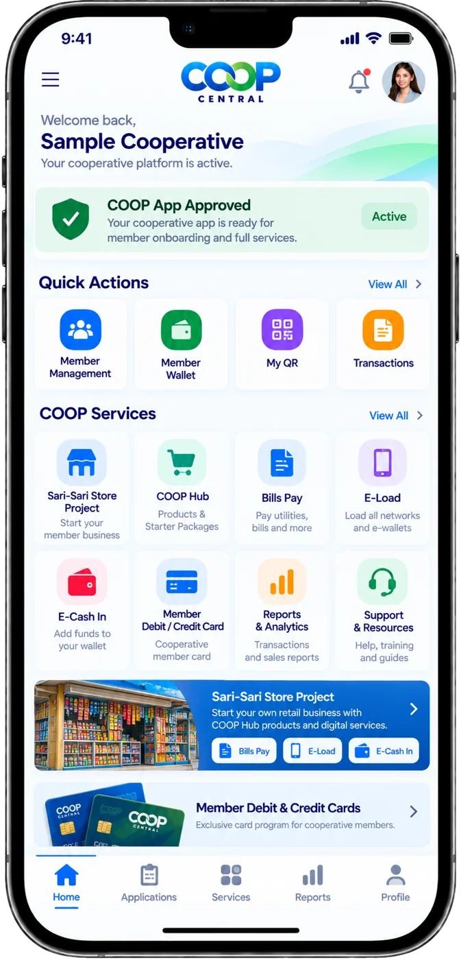 Cooperative dashboard showing COOP App Approved